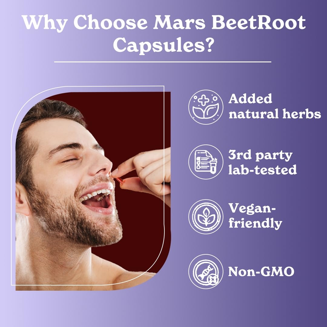 MarsbyGHC Natural Beetroot Capsules | with Garlic, Blueberry, Pomegranate & L-Arginine | Plant-Based Supplement | Pack of 1 mars by GHCAu supplements