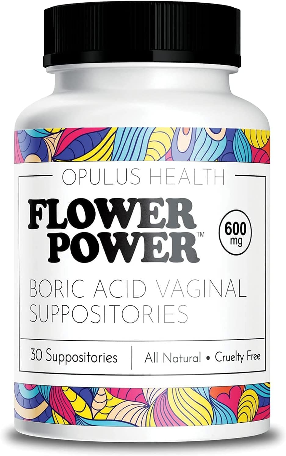 Flower Power Vegan Boric Acid Suppositories - 30 Capsules - 600mg for Vaginal Odor and pH Balance - Made in USA Flower PowerUS supplements