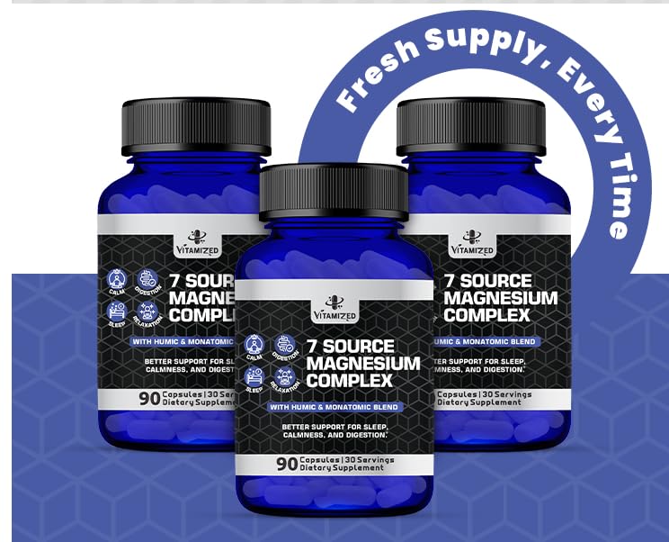 Magnesium Complex for Sleep, Relaxation, Digestion & Calm – Magnesium Glycinate, Citrate, Bisglycinate, Carbonate, Malate, Orotate, Taurate, + Humic/Fulvic for High Absorption - 90 ct. VITAMIZEDAu supplements