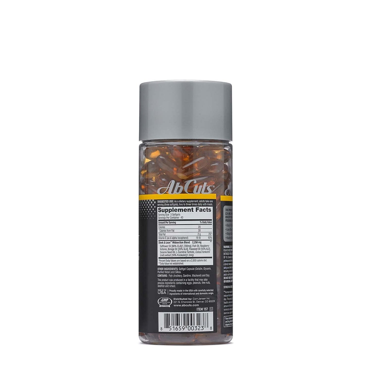 AbCuts Sleek and Lean - 120 Easy-to-Swallow Softgels - CLA Supplement, Fish Oil AbCutsUS supplements