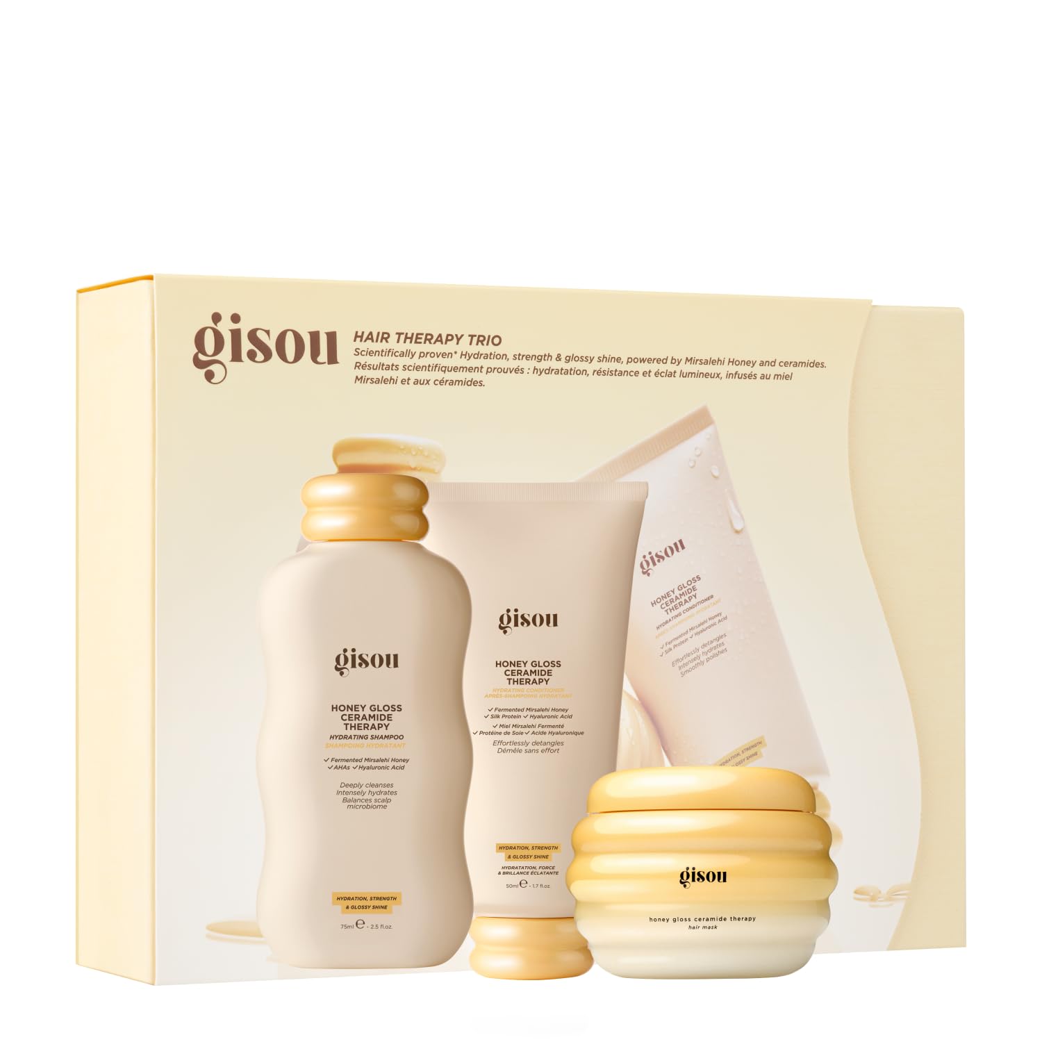 Gisou Honey Gloss Hair Therapy Trio - Mini Shampoo, Hair Mask and Conditioner for smoother, stronger and glossier hair GisouAu supplements