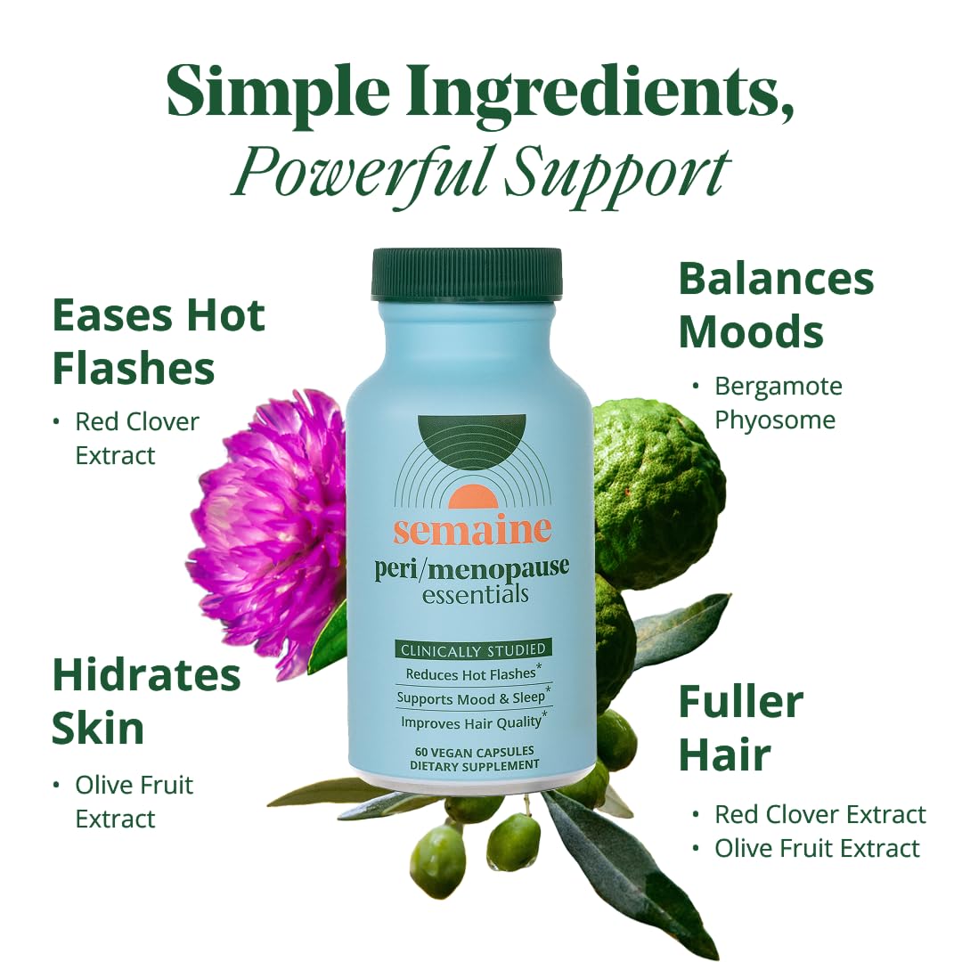 Semaine Peri/Menopause Essentials, 60 Ct. - Fuller Hair, No More Hot Flashes, Hormone Balance, Better Sleep & More - Clinically-Studied, Non-Hormonal Formula SemaineAu supplements