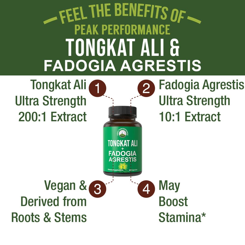 Tongkat Ali + Fadogia Agrestis 2-in-1 T Supplement for Men. Ultra High Strength Tongkat-Ali Longjack Extract + Fadogia Agrestis Extract. Vegan Capsules. Support Natural Energy. USA Tested Pills Peak PerformanceAu supplements