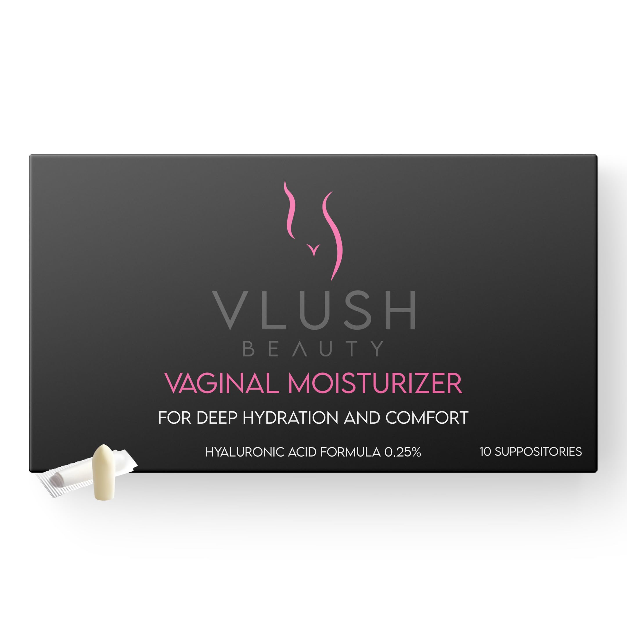 VLUSH Vaginal Moisturizer Suppositories - Deep Hydration with Hyaluronic Acid for Vaginal Dryness, Menopause Support & Daily Comfort, Made in FDA Registered Facility - Hormone-Free (10 Count) VLUSHUS supplements