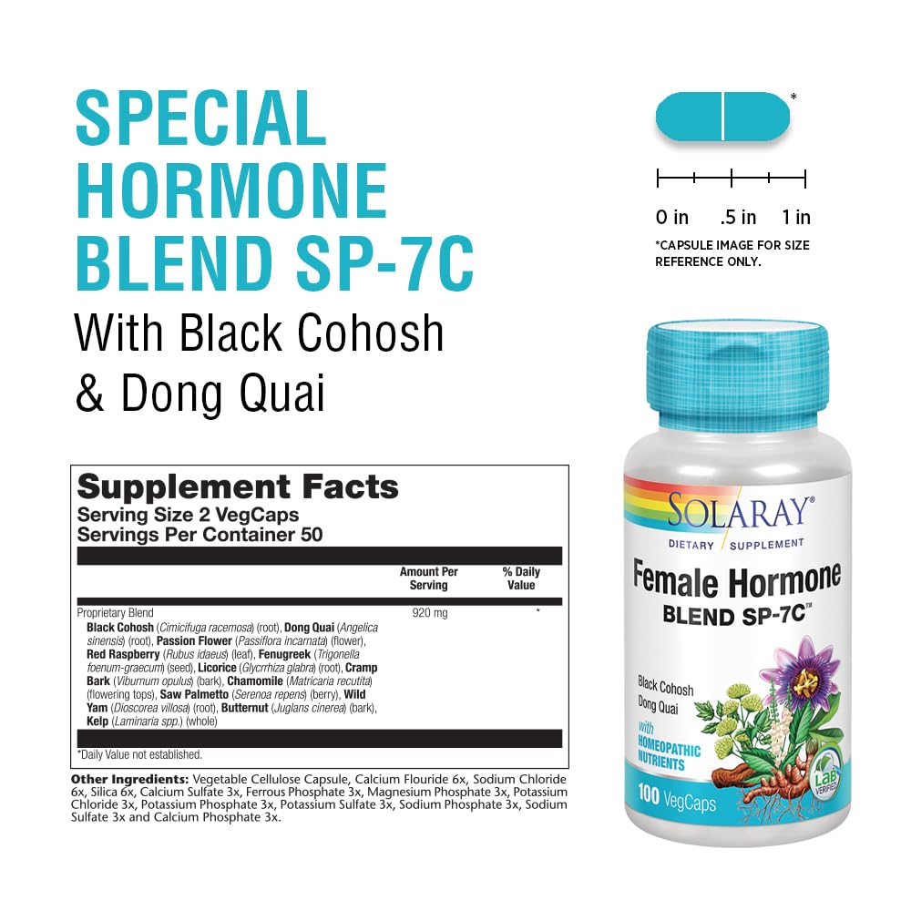 SOLARAY Female Hormone Blend SP-7C | W/Black Cohosh, Dong Quai, Passion Flower, Wild Yam & More | 100 VegCaps, 50 Serv. SOLARAYAu supplements