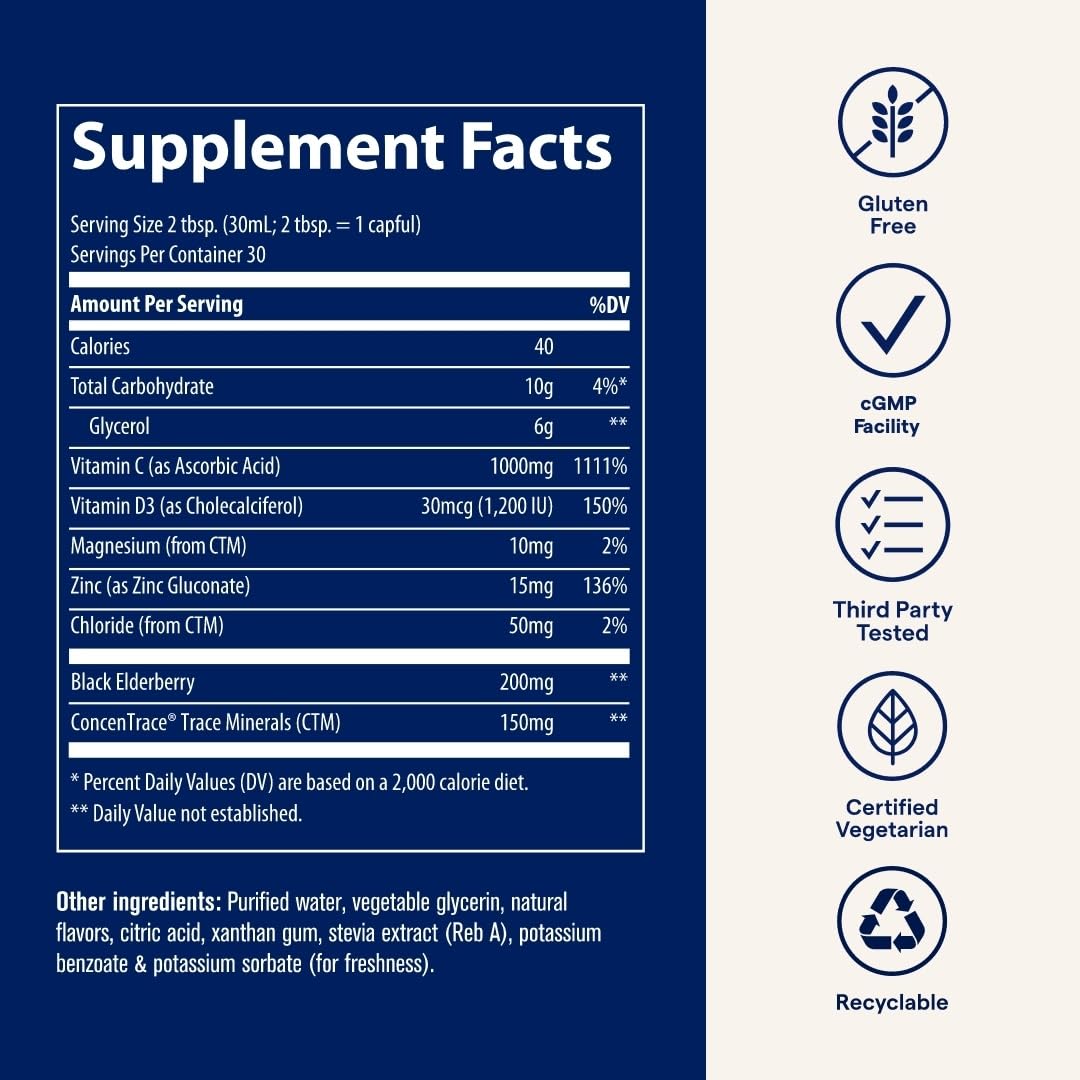 Trace Minerals Immunity+ - Liquid Supplement for Healthy Body & Immune Support - Elderberry Multivitamin - Formulated with Ionic Trace Minerals - Sugar-Free - Mixed Berry - 30 fl oz (30 Servings) Trace MineralsAu supplements