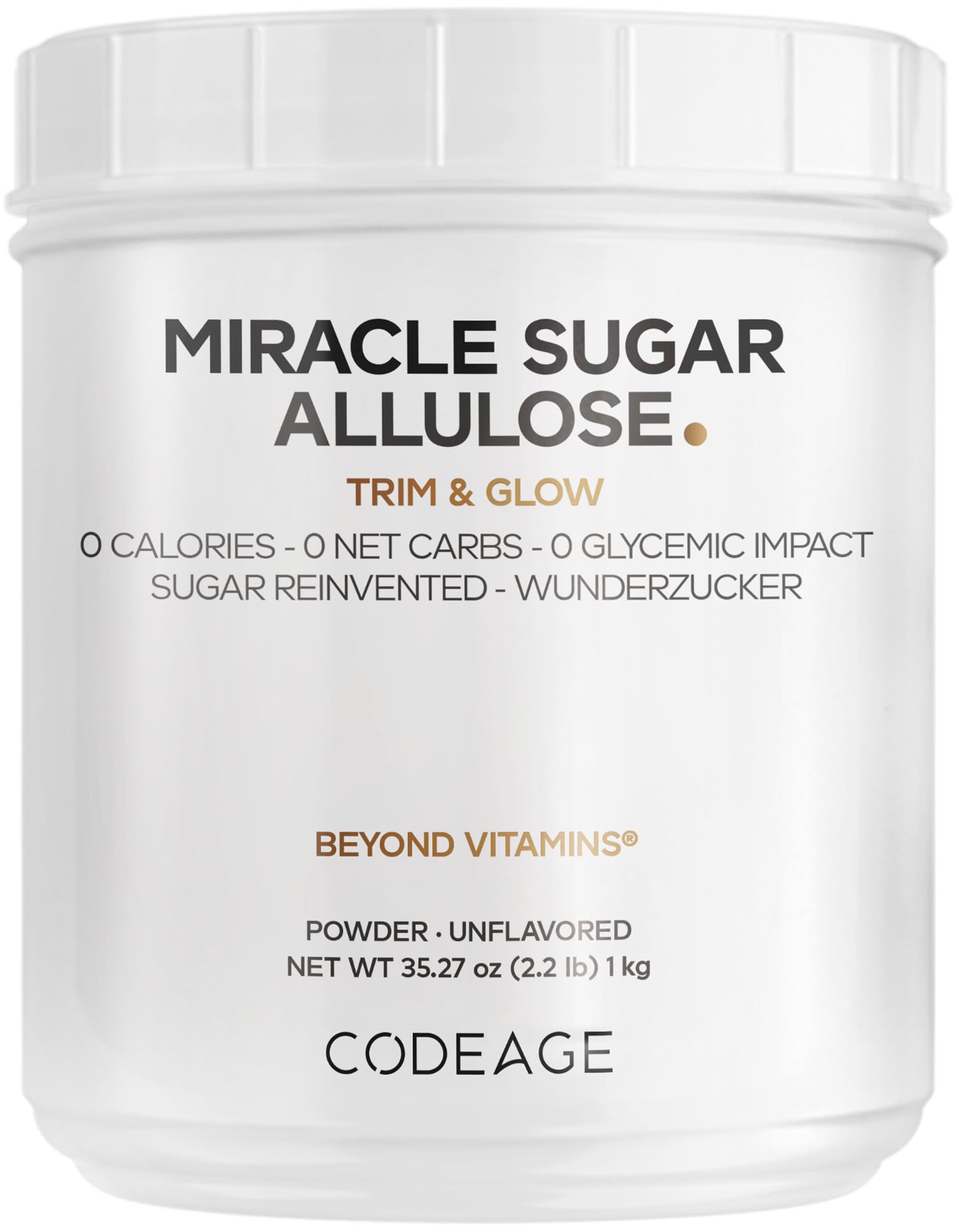 Codeage Miracle Sugar Allulose Powder - All-purpose Zero Calorie Allulose Sweetener, +3 Month Supply - 0 Net-Carbs - Rare Sugar Alternative to Stevia, Aspartame & Liquid - Non-GMO - 35.27 Oz CodeageAu supplements