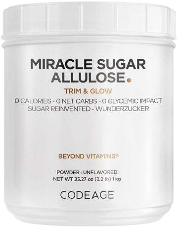 Codeage Miracle Sugar Allulose Powder - All-purpose Zero Calorie Allulose Sweetener, +3 Month Supply - 0 Net-Carbs - Rare Sugar Alternative to Stevia, Aspartame & Liquid - Non-GMO - 35.27 Oz CodeageAu supplements