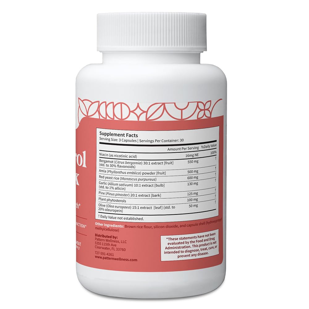 Pattern Wellness Cholesterol Complex Supplement – Supports Overall Well-Being – 3rd Party Lab Tested – 90 Vegan Capsules Pattern WellnessAu supplements