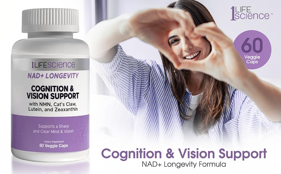 1LifeScience Cognition & Vision Support Supplement – NMN, Lion’s Mane, Cat’s Claw, Apigenin, PQQ & Lutein – NAD+ Support Formula – cGMP Made in USA – 60 Caps 1LifeScienceAu supplements