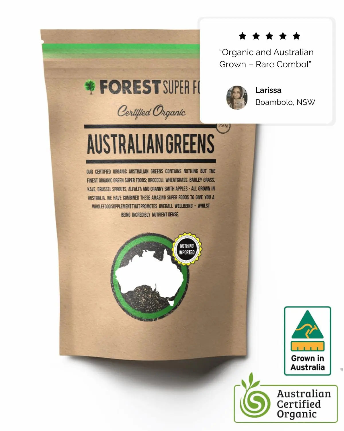 Certified Organic Australian Greens Whole Food Blend | 7 Incredible Whole Foods | No fillers or additives Forest Super Foodsnz supplements