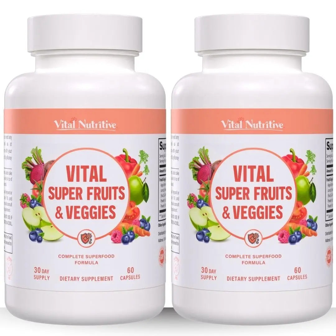 Vital Super Fruits & Veggies - Daily Superfood Capsules for Adults - Fruit & Vegetable Supplements to Boost Immunity & Energy - 2-in-1 Formula for Overall Wellness VITAL NUTRITIVEAu supplements