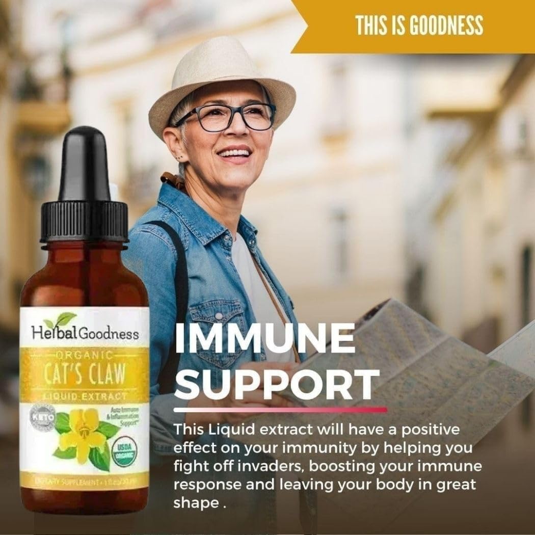 Cat's Claw Extract Joint Support - Herbal Supplement for Joint and Muscle Function, Immunity, Heart Support - Gluten Free - Superior Absorption - Organic Liquid 1oz - Herbal Goodness (1 bttl) Herbal GoodnessAu supplements