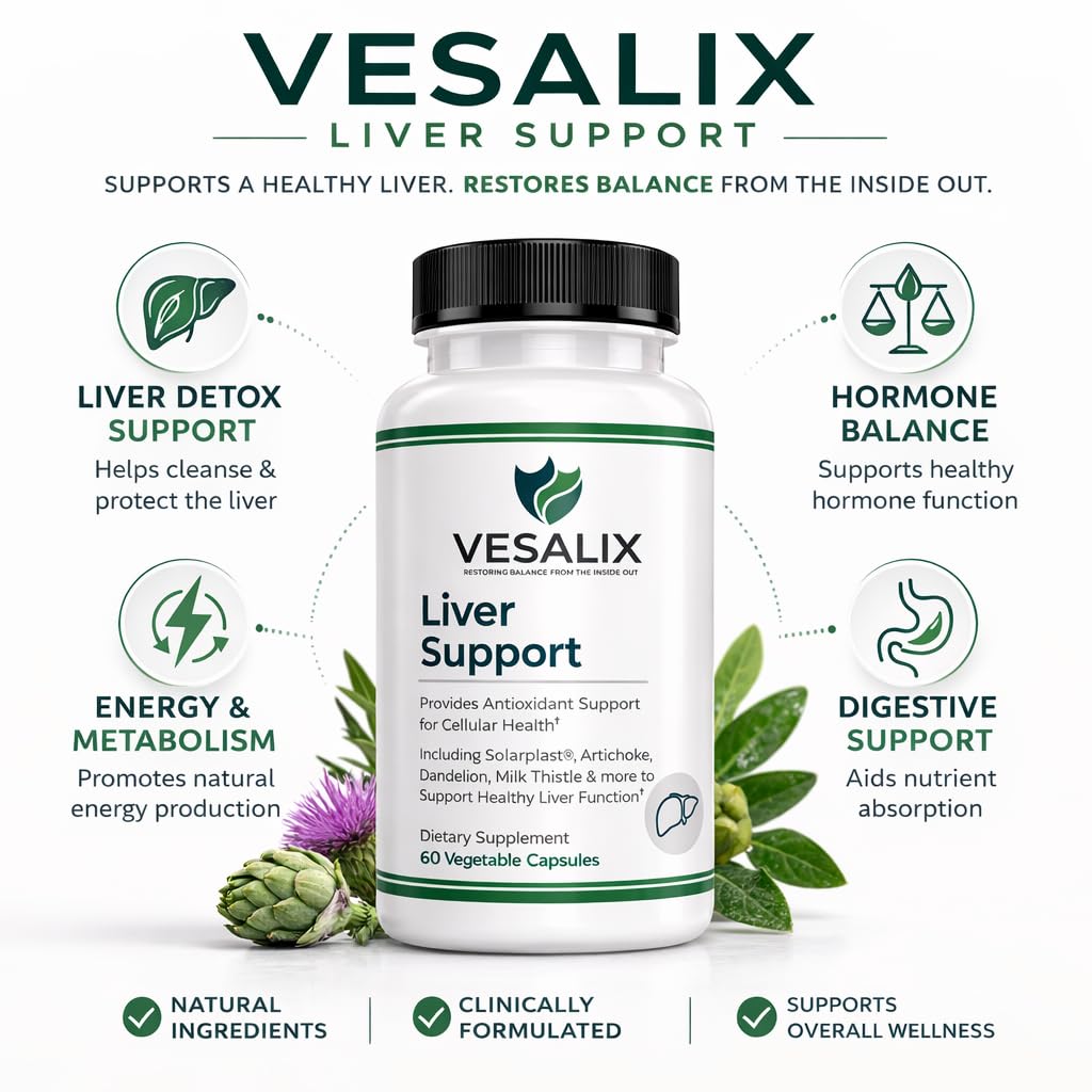 VESALIX Liver Support Supplement for Adults 40+ – Milk Thistle, Artichoke & Dandelion with Digestive Enzymes – Supports Digestion & Cellular Health – 60 Vegetarian Capsules VESALIXAu supplements