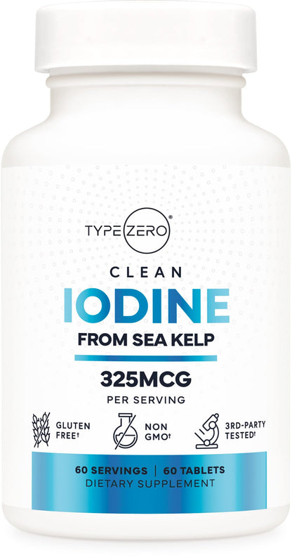 Type Zero Clean Iodine Tablets (60 Servings, 325 MCG Per Serving) - from Sea Kelp, Non-GMO, Gluten Free Type ZeroUS supplements