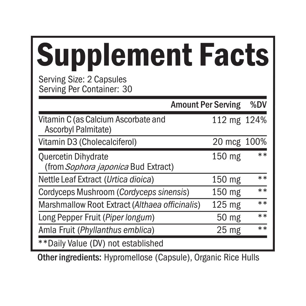 Respiratory & Immune Lung Support Supplement with Quercetin, Vitamin D & Cordyceps, Helps Soothe Respiratory Tissues While Loosening Mucus, Lung Health Vitamins for Women & Men, 60 Capsules BioSchwartzAu supplements