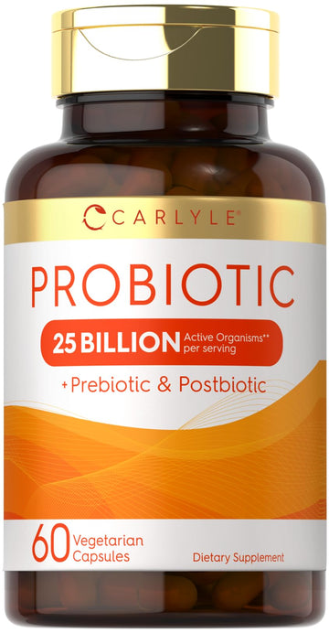 Carlyle Probiotic with Prebiotics & Postbiotics | 25 Billion CFU | 60 Capsules | Supplement for Women & Men | Powder Pills
