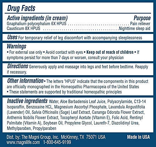 MagniLife Relaxing Leg Cream, Restless Legs, Deep Penetrating Topical for Pain, Naturally Soothe Cramping, Discomfort, and Tossing with Lavender and Magnesium - 4oz MagniLifeAu supplements