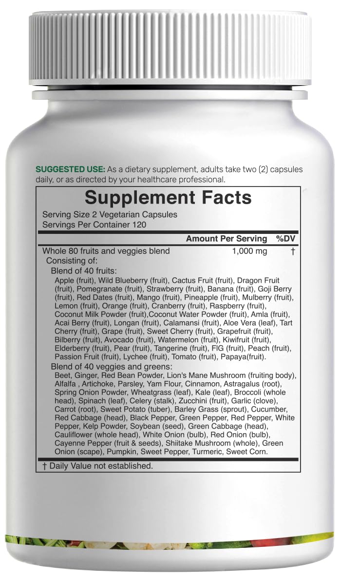 Nature’s Fruits & Veggies Supplement, 240 Veggie Capsules – 80 Whole Food Superfoods for Daily Balance – 40 Fruits with 40 Vegetables and Greens – Non-GMO, Gluten Free DEAL SUPPLEMENTAu supplements