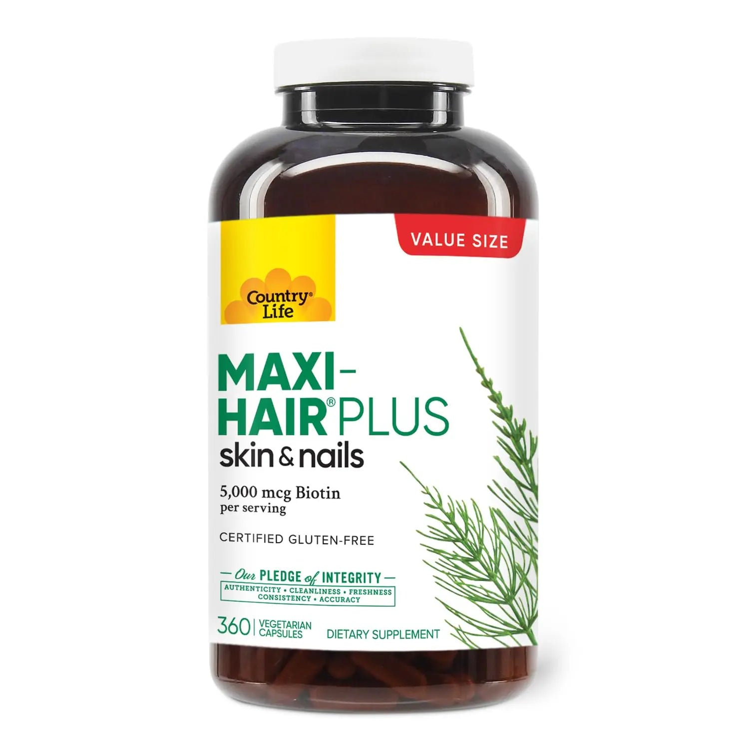 Country Life Maxi-Hair Plus 5000 mcg Biotin, 360 Capsules, Certified Gluten Free, Certified Vegetarian Country LifeAu supplements