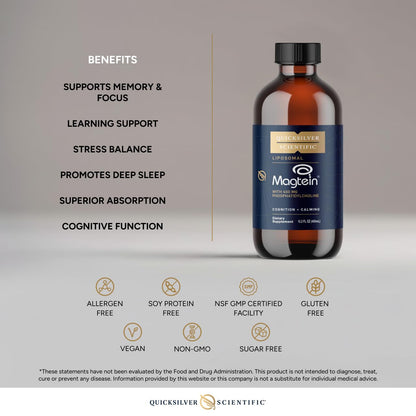 Quicksilver Scientific Liposomal Magtein - Magnesium Supplement for Brain Function Support - Stress, Sleep & Memory Support - Gluten-Free, Sugar-Free & Vegan - 15.2 fl oz (30 Servings) Quicksilver ScientificUS supplements