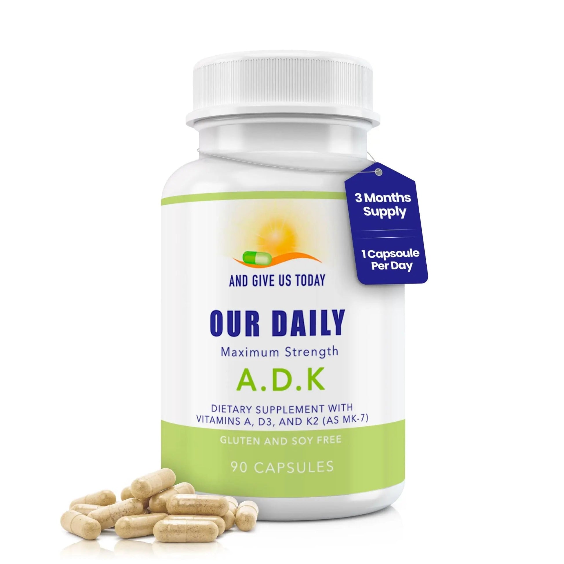 Daily Vites, ADK Vitamin Supplement 5000 IU, 90 Capsules - 3 Months Supply - High Potency Vitamin A, D3 & K2 (MK-7) - Physician Formulated ADK for Bone, Heart AND GIVE US TODAY OUR DAILYAu supplements