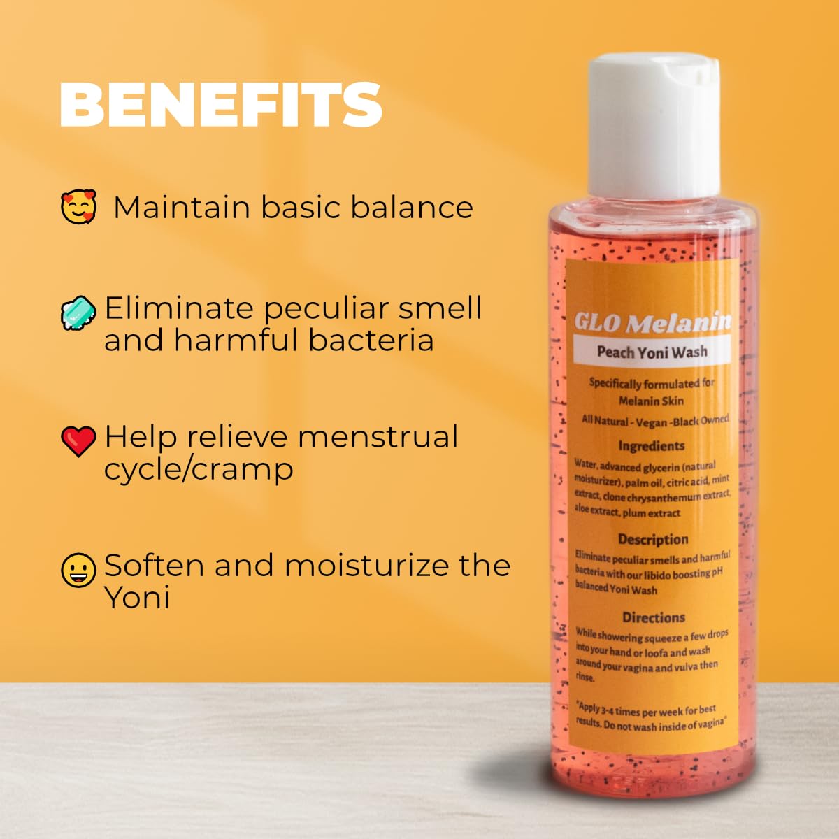 GLO Melanin Peach Yoni Wash with Aloe Vera, All Natural Feminine Wash for Women pH Balance Glo MelaninAu supplements