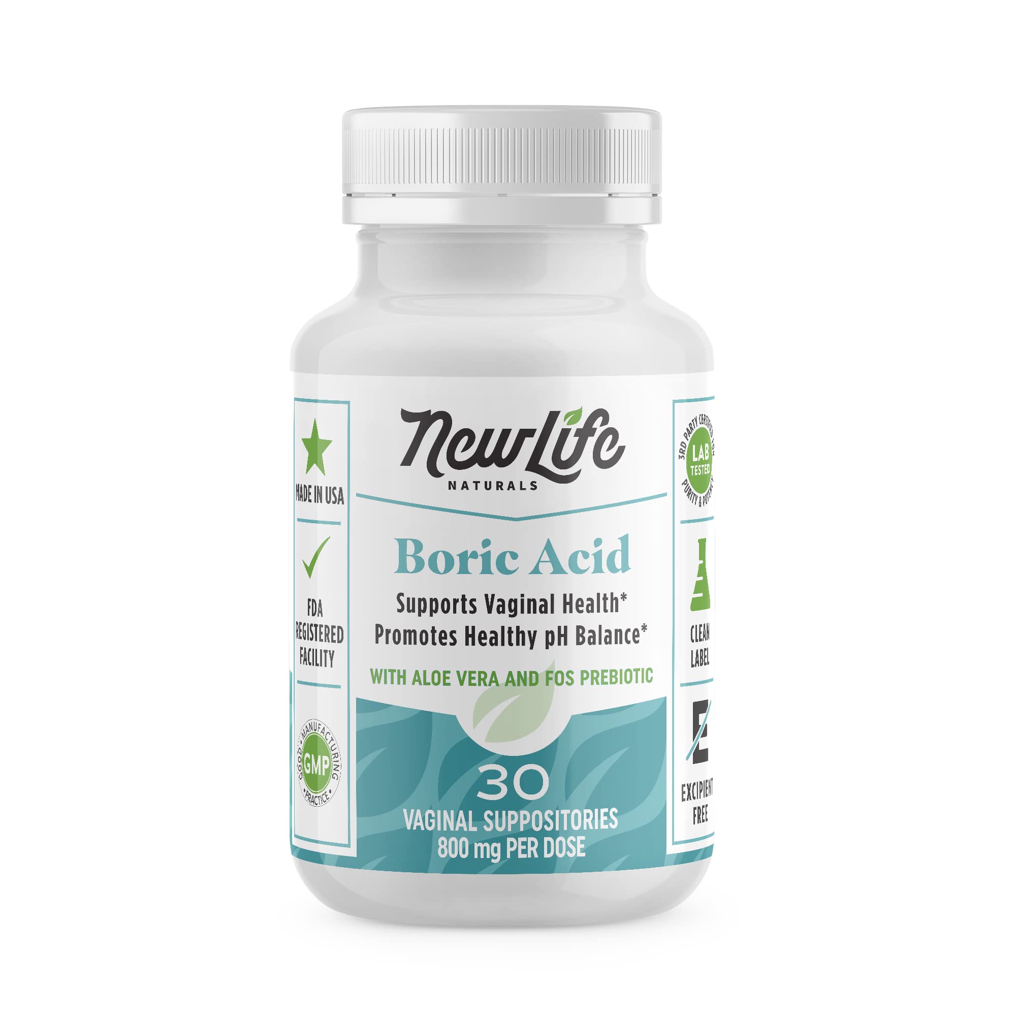 NewLife Naturals Boric Acid Vaginal Suppositories with Aloe Vera & FOS Prebiotic | Women's pH Balance Pills NewLife NaturalsAu supplements