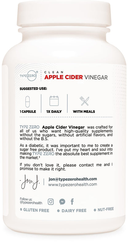 Type Zero Apple Cider Vinegar Capsules (180 Count) 500mg Per Serving - Non-GMO, Gluten-Free Supplement Type ZeroUS supplements