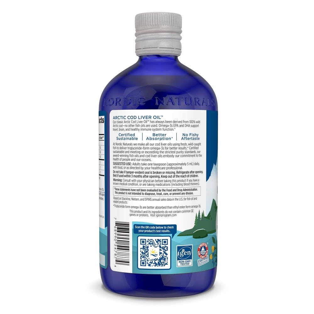 Nordic Naturals Arctic Cod Liver Oil, Orange - 16 oz - 1060 mg Total Omega-3s with EPA & DHA - Heart & Brain Health, Healthy Immunity, Overall Wellness - Non-GMO - 96 Servings Nordic NaturalsAu supplements