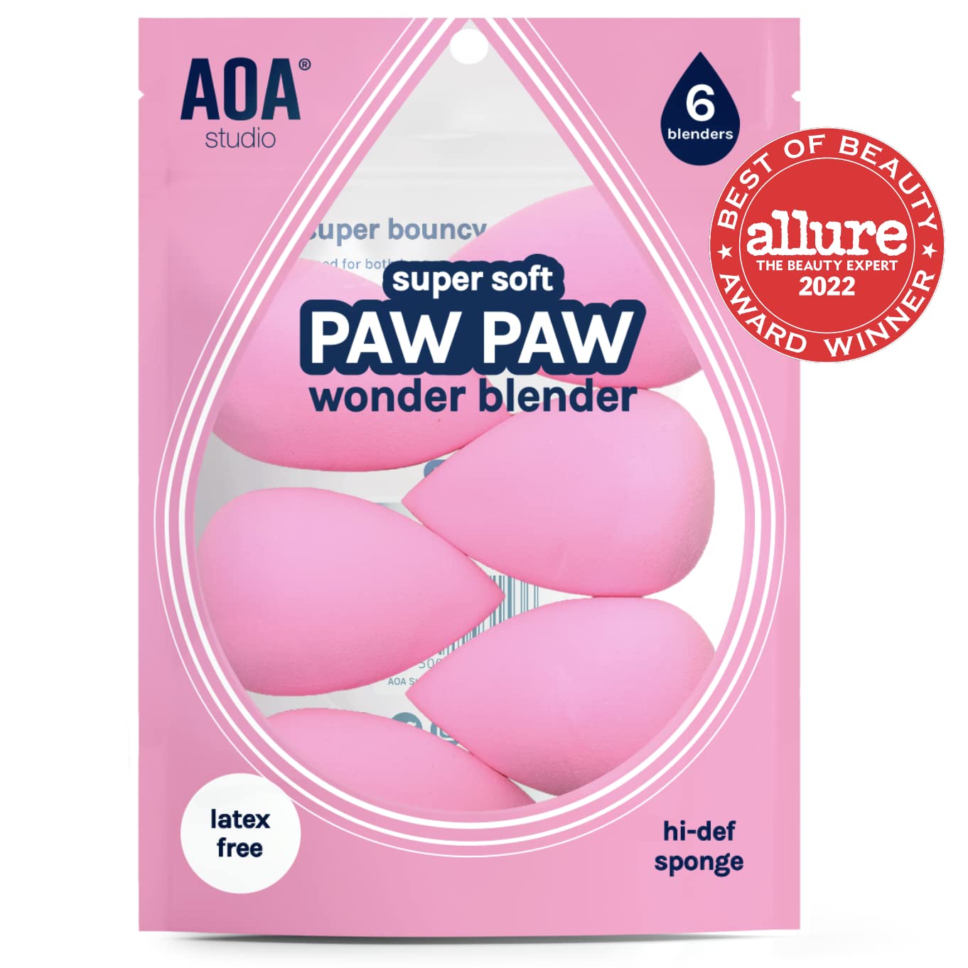 AOA Studio Collection makeup Sponge Set Latex Free and High-definition Set of 6 makeup Wonder blender For Powder Cream and Liquid, Super Soft Wonder Beauty Cosmetic AOA STUDIOAu supplements