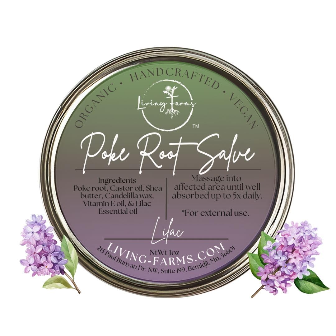 Organic Poke Root Castor Oil Salve | Vegan Lymphatic Support | Enriched with Essential Oils | Cysts, Boils, Fibroids, Swollen Lymph Nodes, Breast & Joint (1oz, Lilac) Living FarmsAu supplements