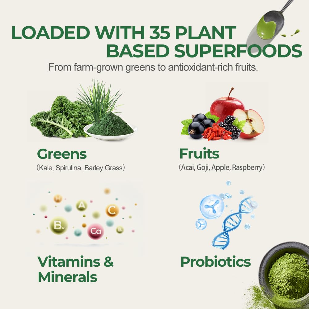 Hellomush Super Greens Powder Superfood, Daily Green Powder Supplement with Probiotics Drink Mix for Men & Women, Blend of Greens, Mushrooms, Vitamins, Probiotics and Cellular Nutrients HellomushAu supplements