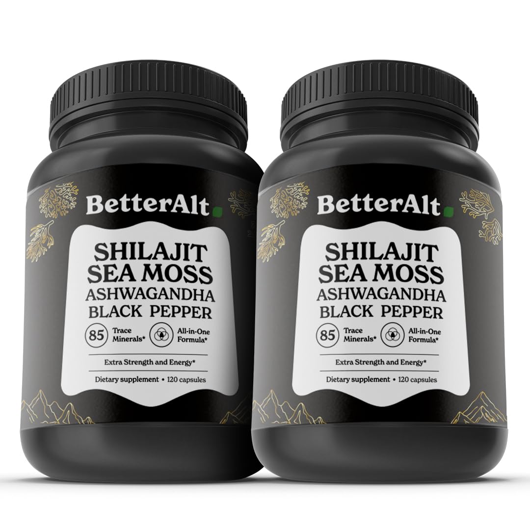 Better Alt Shilajit Sea Moss Capsules Pack of 2 with Ashwagandha & Black Pepper Extract with 85+ Essential Minerals & Antioxidants| Boosts Energy & Metabolism - 120 Servings, 240 Capsules Better AltAu supplements