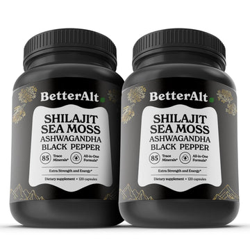 Better Alt Shilajit Sea Moss Capsules Pack of 2 with Ashwagandha & Black Pepper Extract with 85+ Essential Minerals & Antioxidants| Boosts Energy & Metabolism - 120 Servings, 240 Capsules Better AltAu supplements