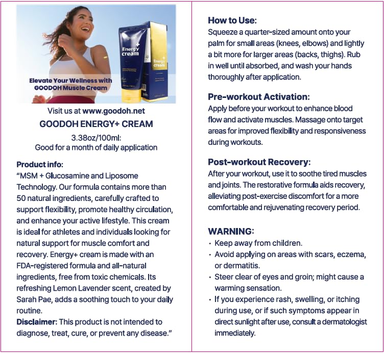 GOODOH Muscle & Joint Relief Cream with MSM (Dimethyl Sulfone), Glucosamine & Chondroitin – Fast Absorbing Cream for Muscle Pain, Joint Stiffness & Recovery – 3.38 oz GOODOHAu supplements