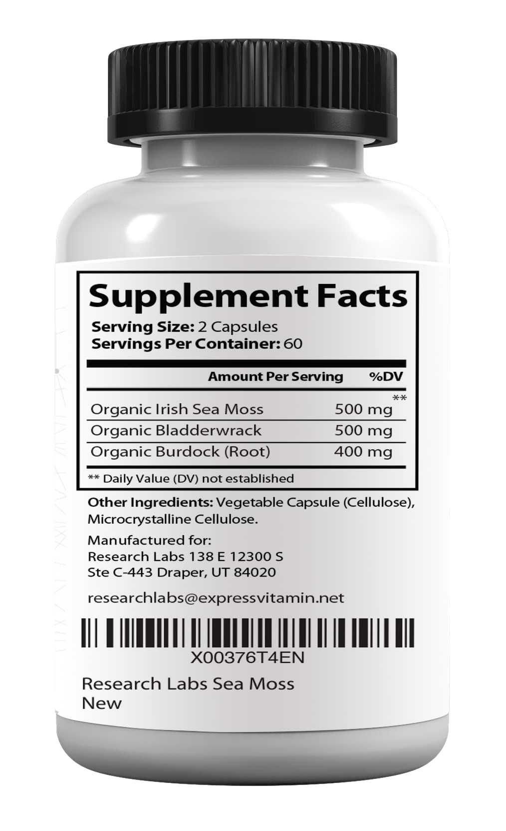 Research Labs 2 Fer 1 Ad Organic Irish Sea Moss Capsules 240 Total Pills, Raw Wildcrafted Seamoss Enhanced w/Bladderwrack & Burdock Root Antioxidant Powerhouse. Thyroid Support Research LabsAu supplements