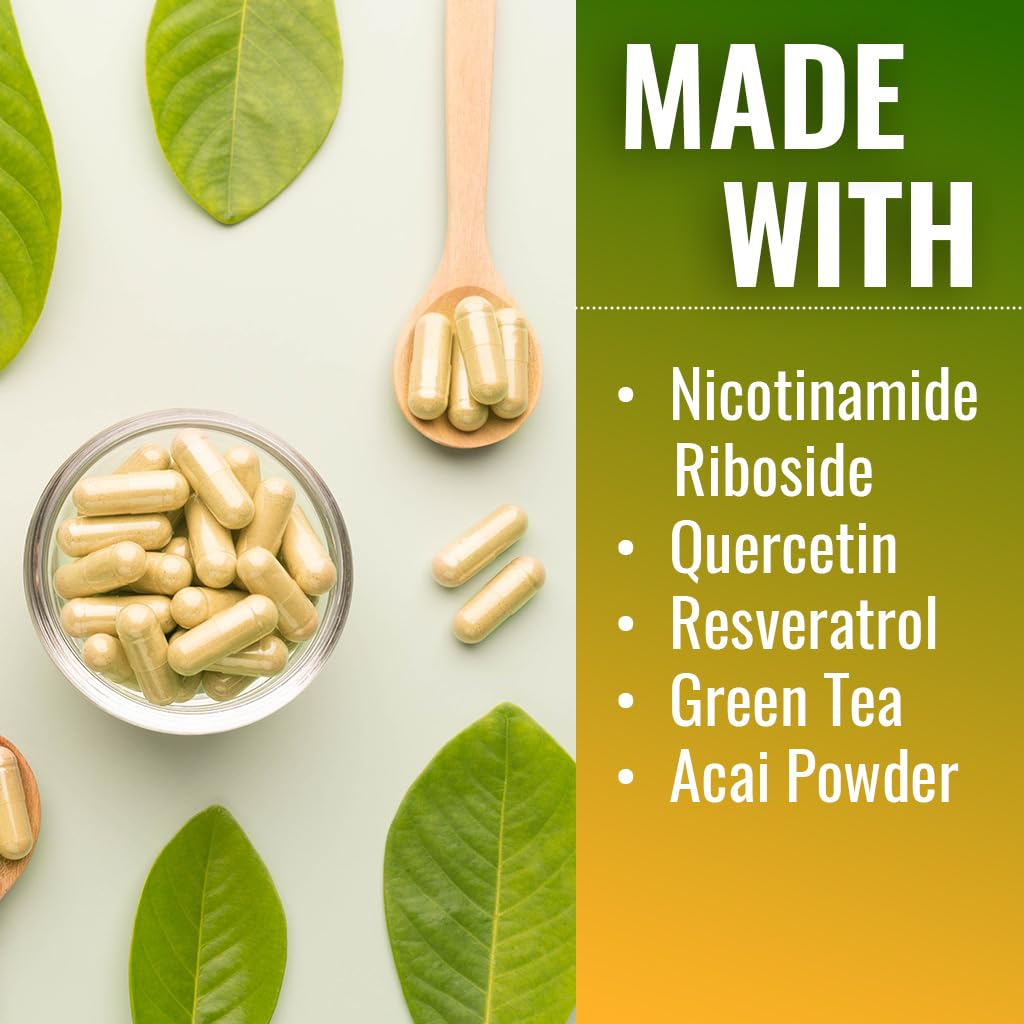 Vitamatic NAD Nicotinamide Riboside Supplement 1300mg 60 Ct - Support Healthy Aging, Cellular Energy Production, Made with Riboside, Quercetin, Resveratrol, Green Tea, & Acai Powder VitamaticAu supplements