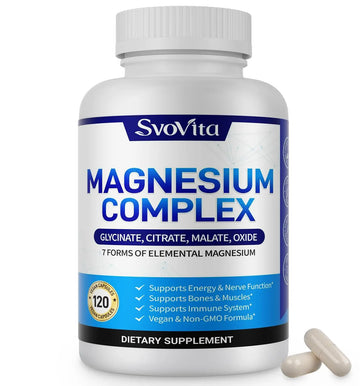Magnesium Complex Supplement with 7 Forms of Magnesium Glycinate, Malate, Citrate & More, High Absorption for Bones, Muscle, Recovery, Energy, Vegan Non-GMO 120 Capsules SvovitaAu supplements