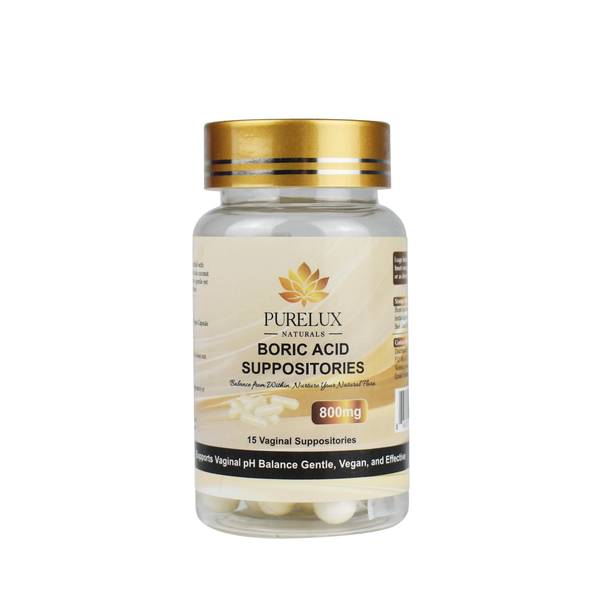 PureLux Boric Acid Feminine Wellness Support 800mg Size 000 30 Count Fragrance-Free Personal Care Formula PureLux NaturalsUS supplements