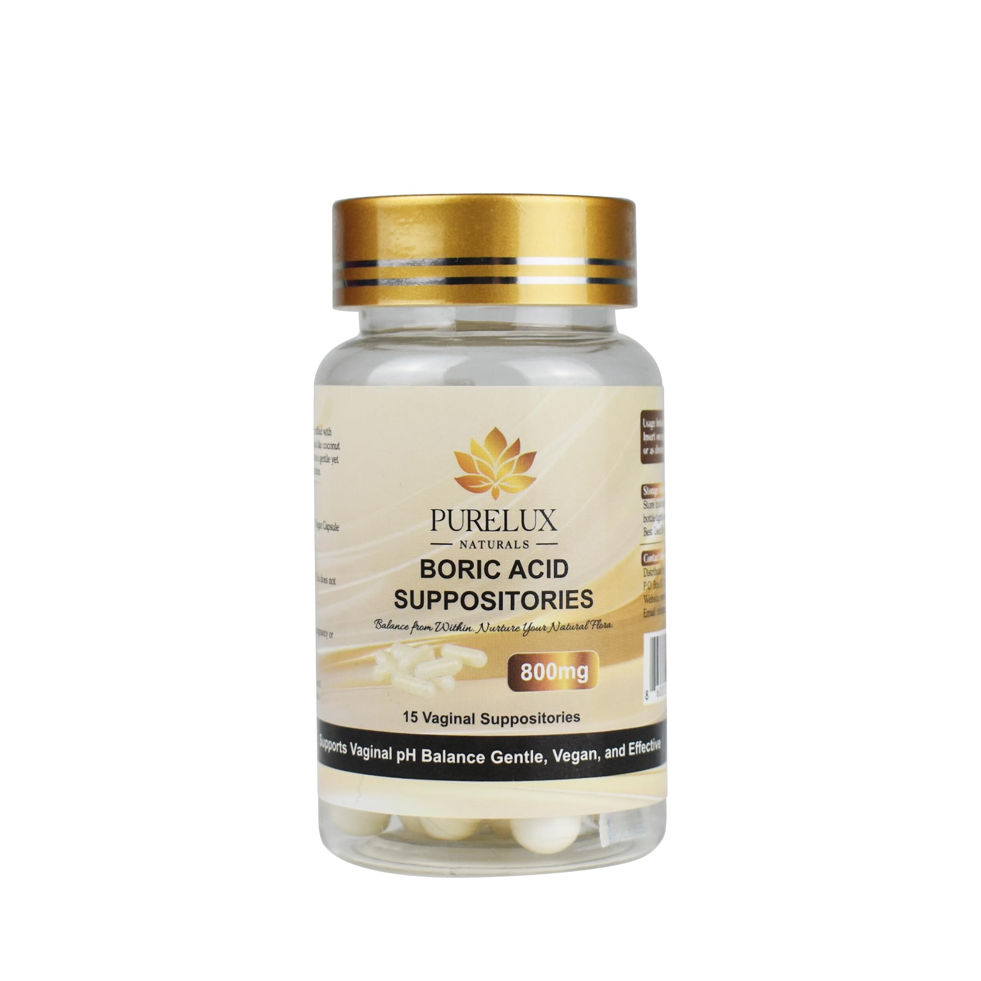 PureLux Boric Acid Feminine Wellness Support 800mg Size 000 30 Count Fragrance-Free Personal Care Formula PureLux NaturalsUS supplements