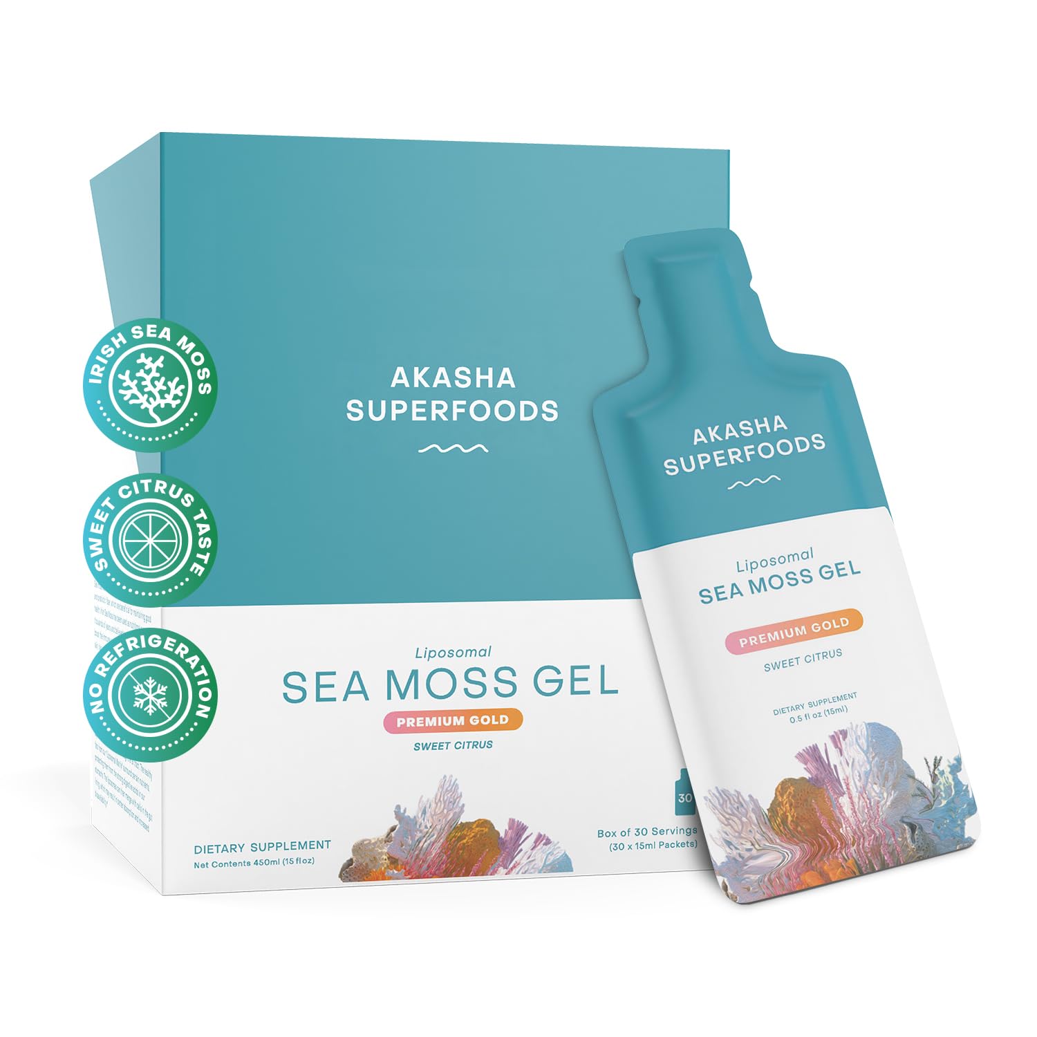 Akasha Superfoods Irish Sea Moss Gel, Liposomal Seamoss with Irish Sea Moss, Vitamin E, Citrus, Organic Vanilla, Glycerin, Skin, Energy & Gut Health Support for Women & Men, Sweet Citrus Flavor, 30 Ct Akasha SuperfoodsAu supplements
