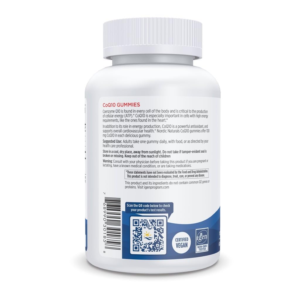 Nordic Naturals CoQ10 Gummies, Strawberry - 60 Gummies - 100 mg Coenzyme Q10 (CoQ10) - Great Taste - Heart Health, Cellular Energy Production, Antioxidant Support - Non-GMO, Vegan - 60 Servings Nordic NaturalsAu supplements