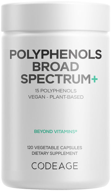Codeage Polyphenols Broad Spectrum Supplement - Blend of 15 Berries, Fruits, and Botanical Extracts, Decaf Green Tea Leaf, Quercetin, Resveratrol, Pomegranate, Turmeric - Non-GMO - 120 Capsules CodeageAu supplements