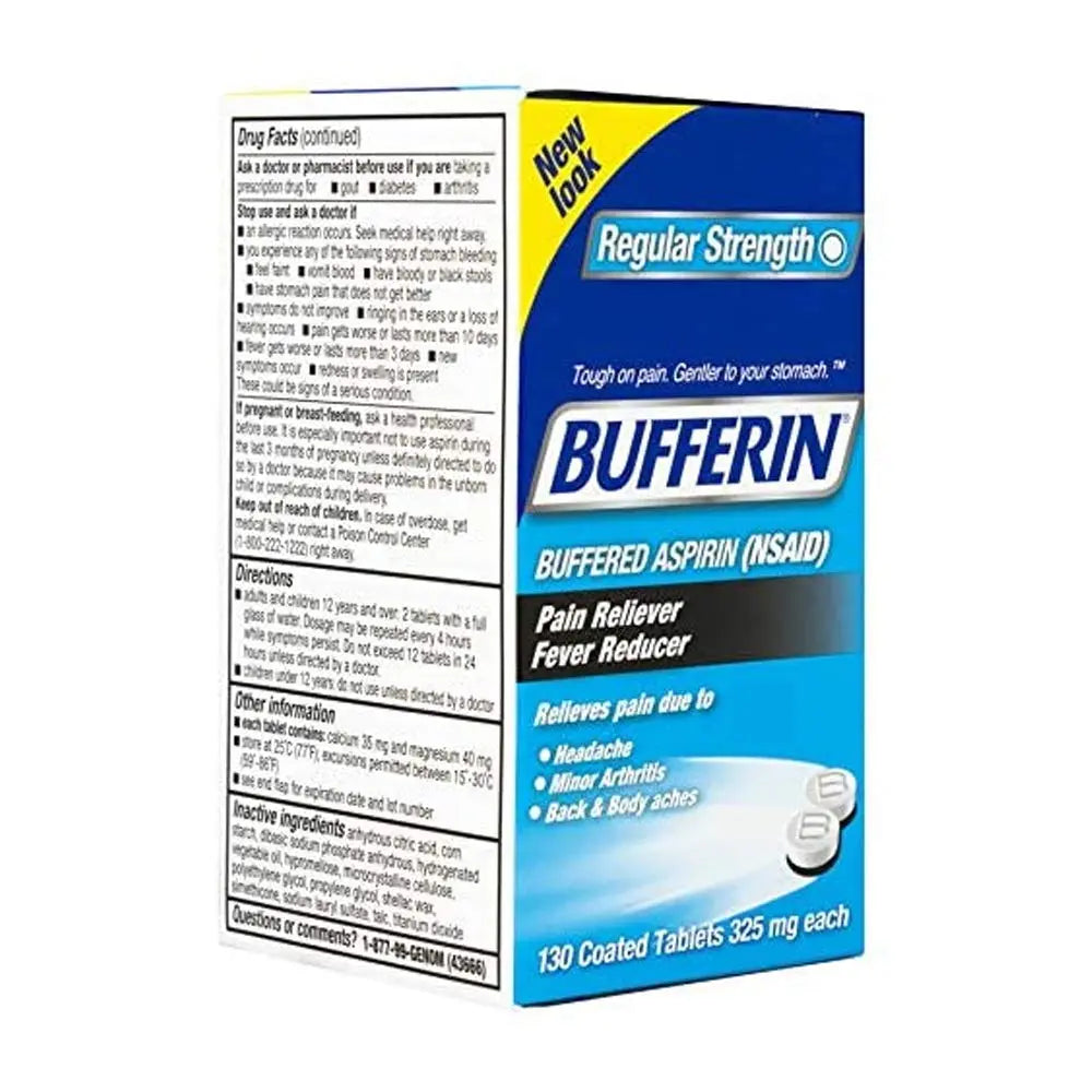Bufferin Buffered Aspirin (NSAID) Coated Tablets Pain Reliever/Fever Reducer 130 ea (Pack of 3) BufferinAu supplements