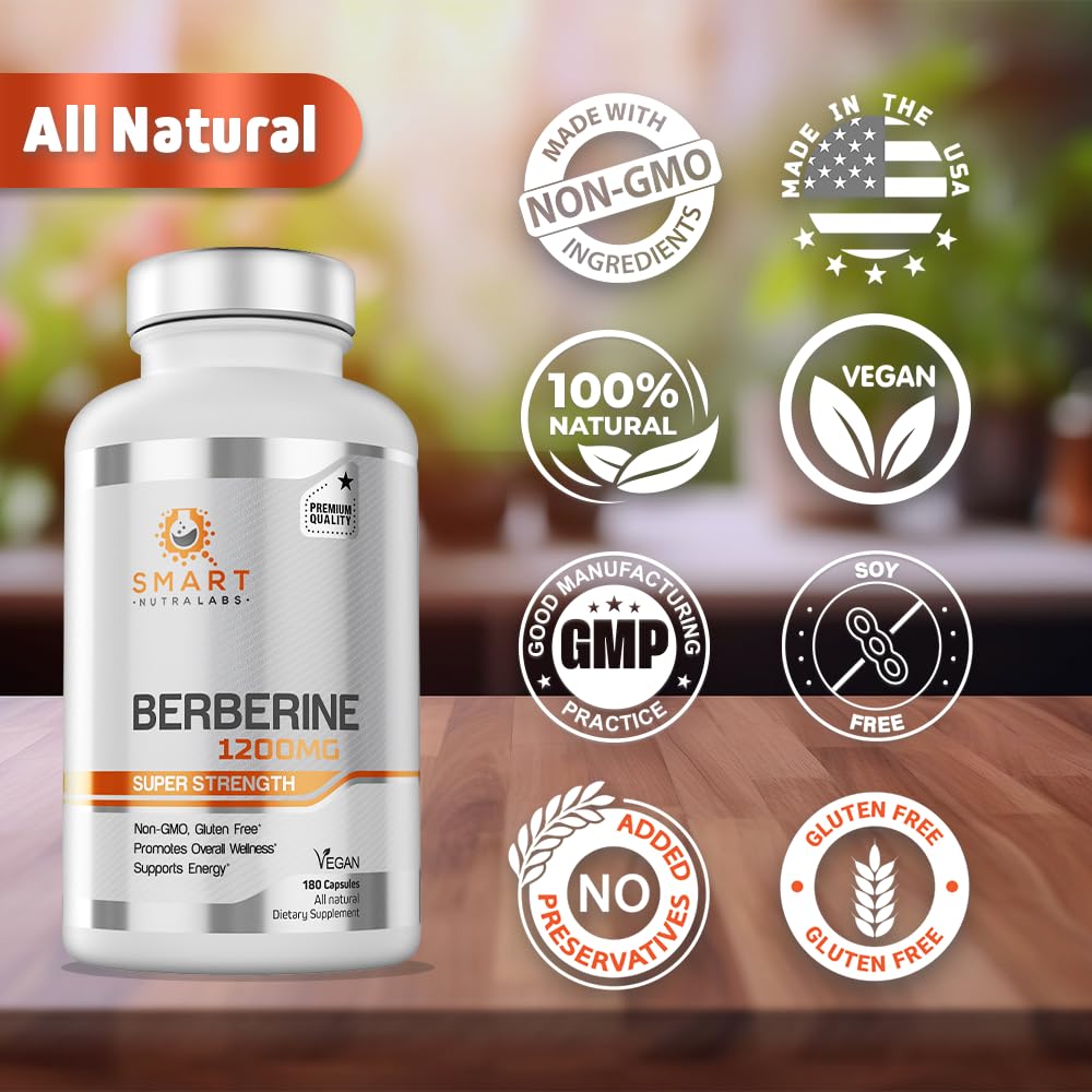 Smart Nutra Labs Premium Berberine HCL 1200mg- 180 Vegan Capsules, 100% Pure Smart Nutra LabsUS supplements
