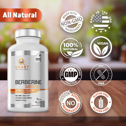 Smart Nutra Labs Premium Berberine HCL 1200mg- 180 Vegan Capsules, 100% Pure Smart Nutra LabsUS supplements