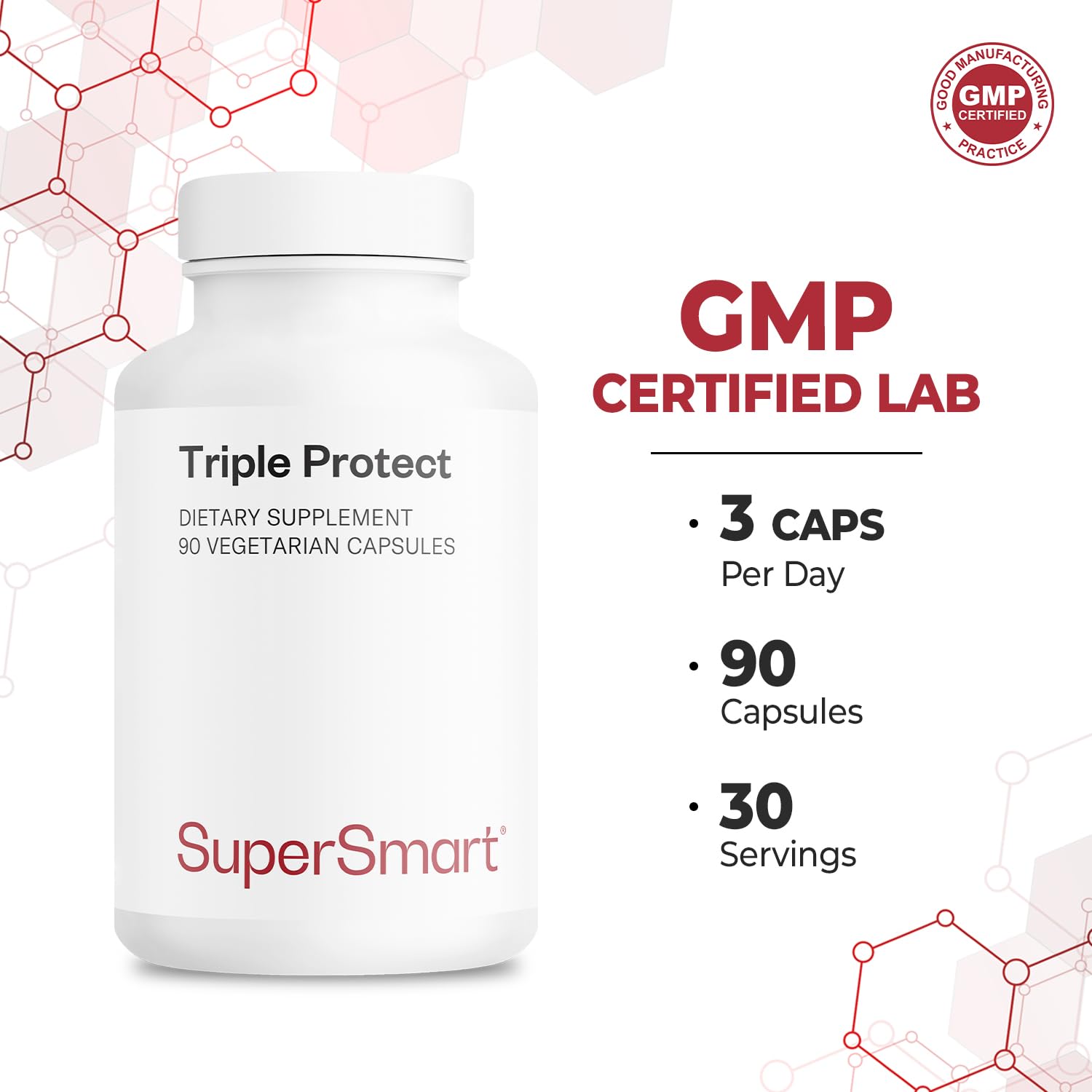 Supersmart - Triple Protect Supplement - Combines the Most Widely-Studied Natural Compounds - May Support Healthy Heart | Non-GMO & Gluten Free - 90 Vegetarian Capsules SupersmartAu supplements