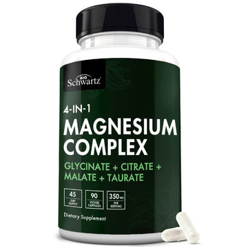 BioSchwartz Magnesium Complex Supplement (90 Capsules) 350mg Magnesium Glycinate Citrate Malate and Taurate Per Serving for Healthy Nerves Muscles Heart Sleep Support (Vegan, Gluten-Free, Non-GMO) BioSchwartzAu supplements