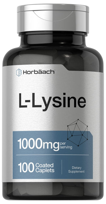 L-Lysine 1000mg | 100 Coated Caplets | Free Form Dietary Supplement | Vegetarian HorbäachUS supplements